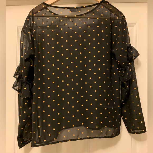 Sheer Black and Gold Polka Dot Top - Picture 2 of 6